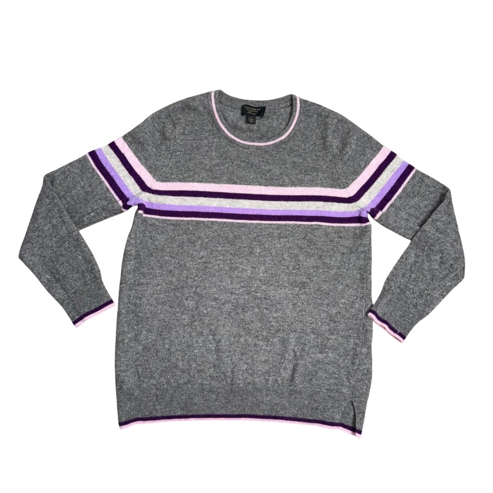 Charter Club Cashmere Sweater Womens Large Grey Pink Purple Stripe Excellent
